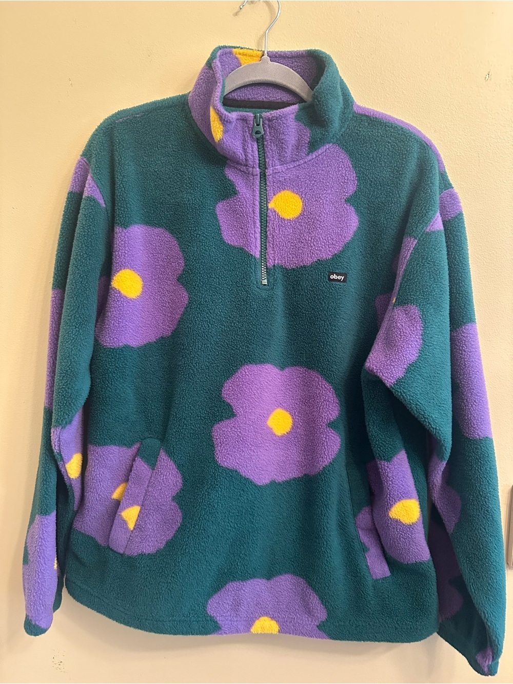 Obey‎ Men’s Streetwear Boho Floral Half-Zip Fleece size Medium - Picture 2 of 13